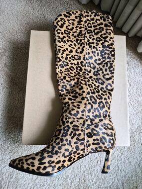 Steve Madden Leopard Print Pointed Toe Mid-Calf Heeled Boot